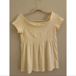 Old Navy Cream/White Off the Shoulder Smocked Top